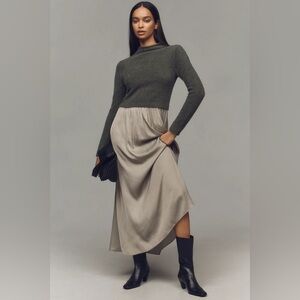 Anthropologie Gray and Cream Maxi Dress